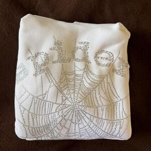 White Rhinestone Spiderweb Hoodie Sweatshirt